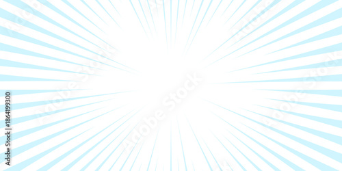 Blue background with Glowing Sunburst and Dynamic Light Rays. Anime focus isolated on white background. Comic book explosion lines wallpaper. 