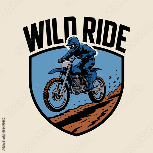 This illustration depicts a daring motorcyclist speeding through rugged terrain, embodying the thrill and freedom of a wild ride, showcasing adventure and excitement.