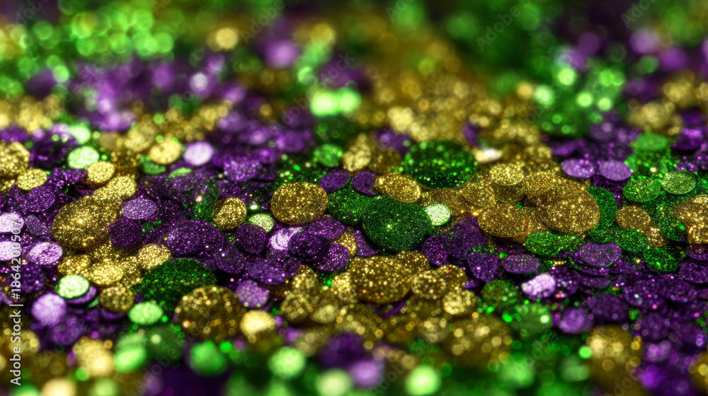 Obraz premium Vibrant texture background inspired by Mardi Gras celebration with glitter in festive colors