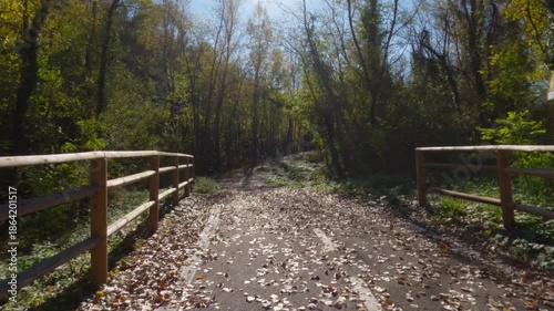 Cycling on the cycle path that connect Voghera to Varzi, Italy