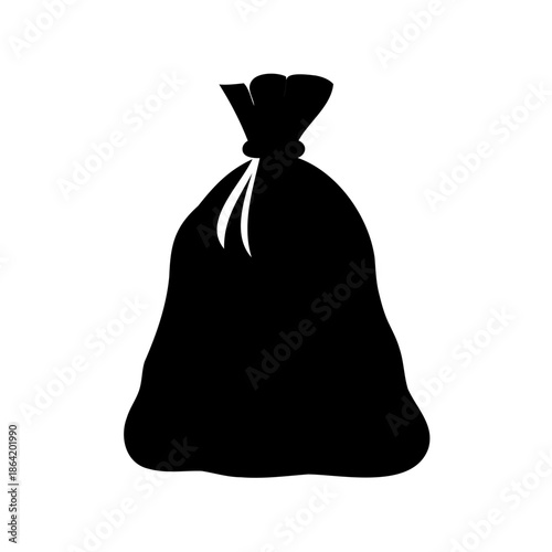 Classic icon of a tied black garbage bag, representing waste management and disposal Vector, illustration