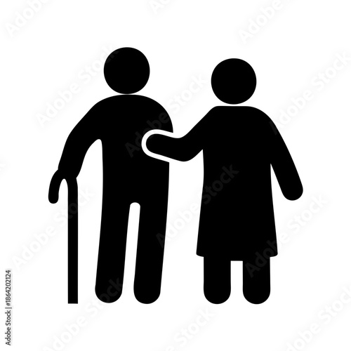 Elderly person receiving support from caregiver icon illustrating assistance and caregiving Vector, illustration
