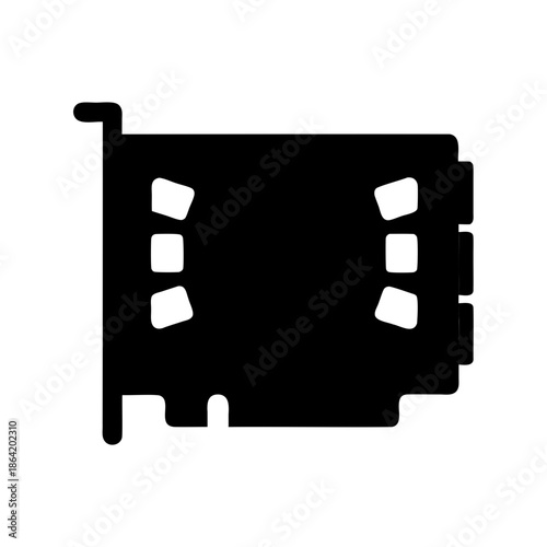Black silhouette of a computer expansion card representing various system upgrades Vector, illustration