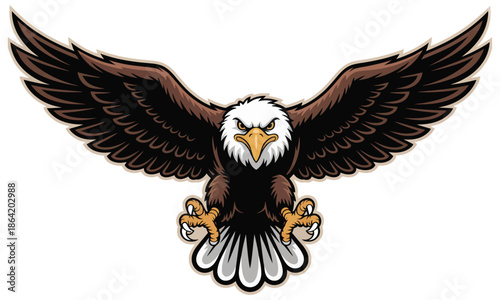bald eagle with brown wings spread wide and talons extended on a white background, a premium ranked illustration perfect for education, wildlife art, national symbols, and creative character design