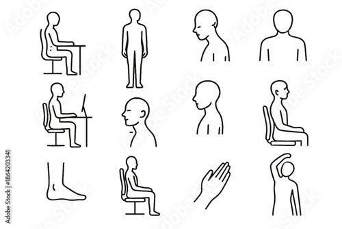 Vector position monitor icon posture sitting ergonomic angle reminder shoulders healthy desk