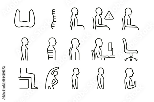 Screen reminder vector ergonomics posture back stack bend healthy alignment icons alert
