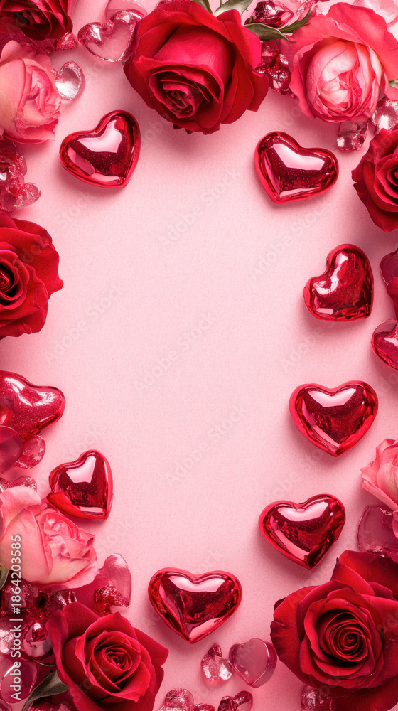 Fototapeta premium Valentines day frame with red roses