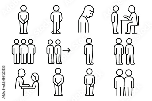 Rush crowding icons mindful vector queue hands respectful icon group posture staff