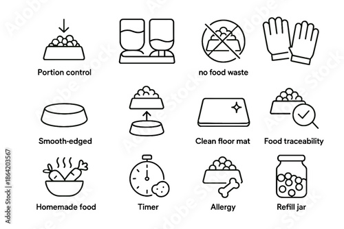 Allergy pet check clean vector icons correct icon meal kibble waste feeding