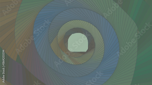 Hypnotic geometric spiral with a central archway creating an illusion of depth and movement