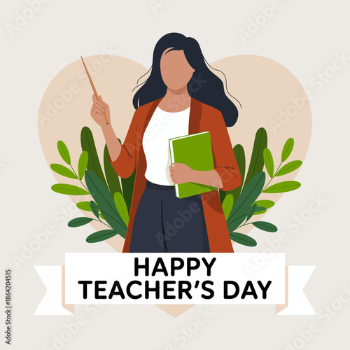 This image showcases a teacher holding books amidst greenery, symbolizing appreciation and dedication in education, perfect for celebrating Teacher's Day.