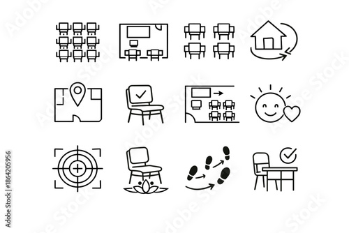 Spatial focus minimalist classroom arrangement seating icon reduction icons stable stability vector