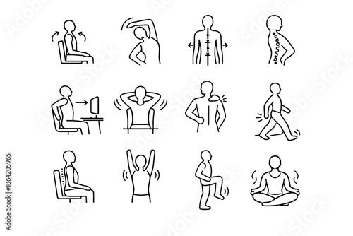Step cue mindful vector icon physical body posture break comfort awareness release