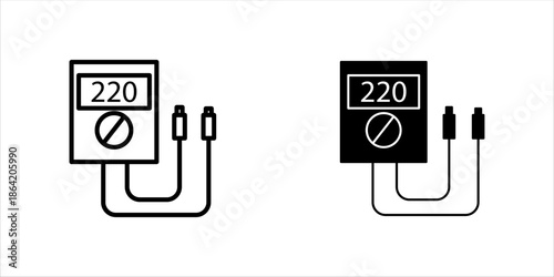 Voltage Tester Icon Line Style Voltage tester or multimeter icon in line style showing electrical measurement device with cables. Represents electricity, voltage checking, and electrical tools.