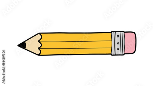 Simple Yellow Writing Implement with Eraser Detail on White Background