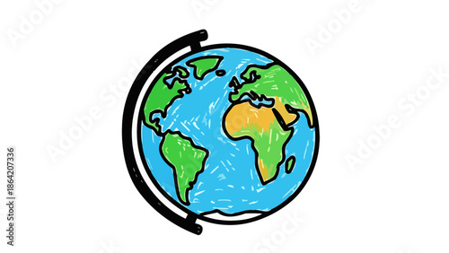 Doodle of Earth Globe on Stand Representing Global Exploration and Education