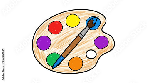 Artist s Wooden Paint Palette with Colorful Pigments and Brush Art Supplies and Creativity Concept