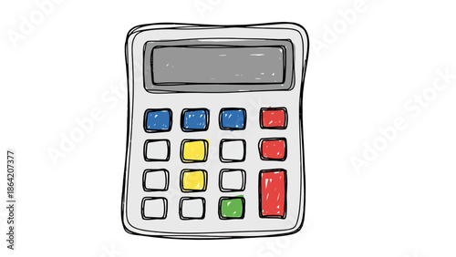Hand Drawn Calculator Keypad with Display Screen for Budgeting and Finance Calculations