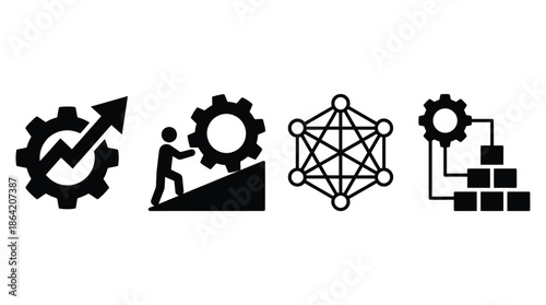 Business process management icons set flat vector illustration for management optimization growth strategy workflow