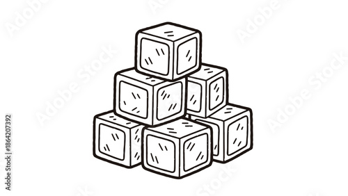 Geometric Blocks Stacked in Pyramid Shape Line Art