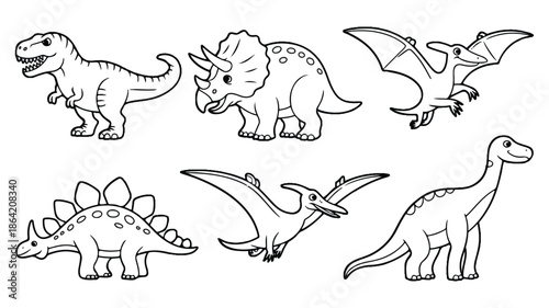 cartoon dinosaurs and pterodactyls set of six animals  dinosaurs and pterodactyls