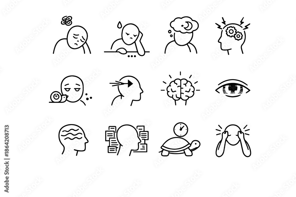 Fototapeta premium Clarity icon state low information icons vector concentration slowdown thoughts online fatigue
