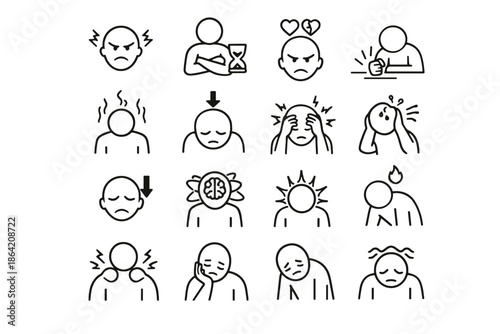 Vector meeting emotion tension sensitivity low fatigue icon patience emotional decline overload