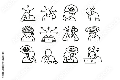 Reduced icon tired choice slow meeting decision state difficulty fatigue vector paralysis