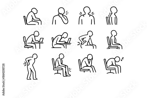 Posture leaning vector online tiredness meeting physical strain muscle body icon fatigue