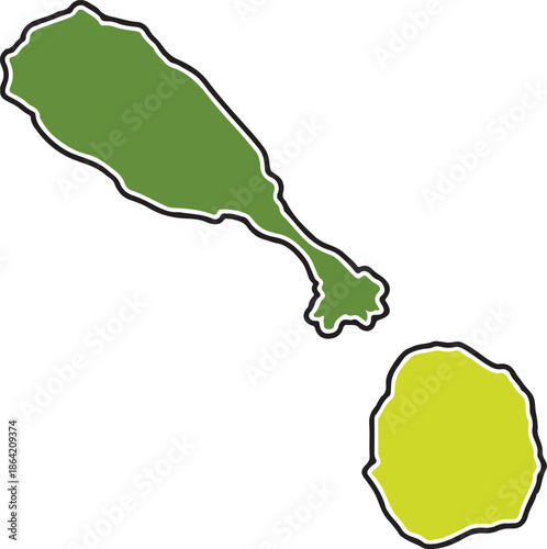 Stylized map illustration of saint Kitts & Nevis islands with green and yellow colors