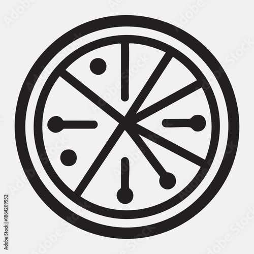 Circular Cycle Diagram Icon with Six Segments and Dots - Black and White Vector Illustration