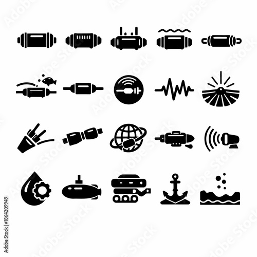 Innovative technology icons: energy, communication, and environment symbols