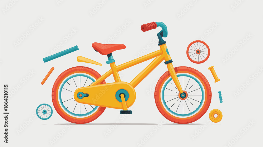Obraz premium Colorful bicycle parts disassembled kid bike