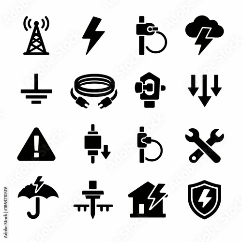Utility and electrical symbols collection: energy, safety, connectivity icons
