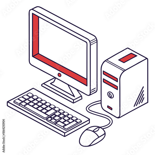 Flat Style Desktop Computer Monitor Vector Illustration