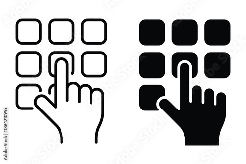 finger click keypad enter pin code password pattern autofill swipe fingerprints lock unlock passkey icon set