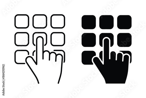 finger click keypad enter pin code password pattern autofill swipe fingerprints lock unlock passkey icon set