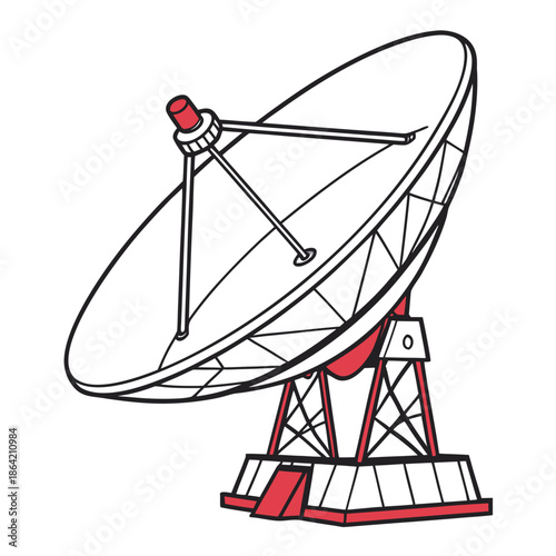 Flat Satellite Dish Illustration for Communication and Broadcast Signal
