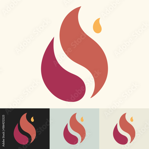 Minimal flame shape illustration. Abstract Flame Icon. Red, Orange, and Yellow Curved Shapes for Energy Branding and Passion Themed Design Packs