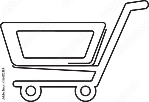 Black Outline Icon of a Shopping Cart with Wheels and Handle