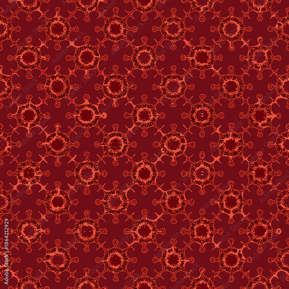 Fototapeta premium Vibrant red background with intricate orange molecular patterns