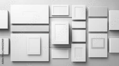 A collection of blank frames arranged creatively on a wall for artistic presentations.