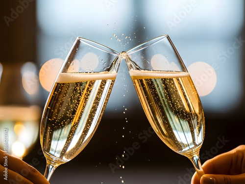 Sparkling beverage glasses clinking celebration toast