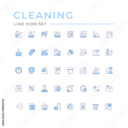 Set color line icons of cleaning
