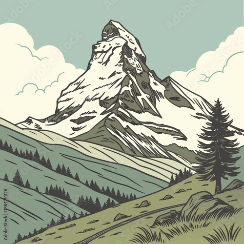 Simple Mountain Peak with Snowcap Vector Landscape Icon