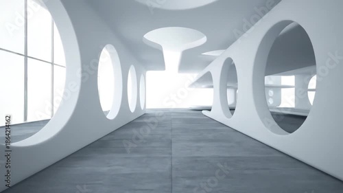 Modern architectural interior with circular openings