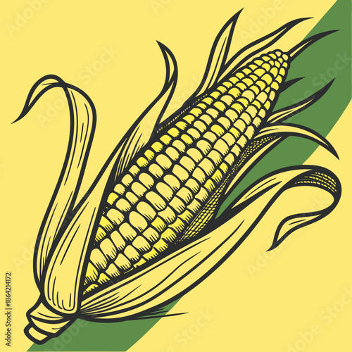 Fresh Stylized Sweet Corn Cob Graphic Icon