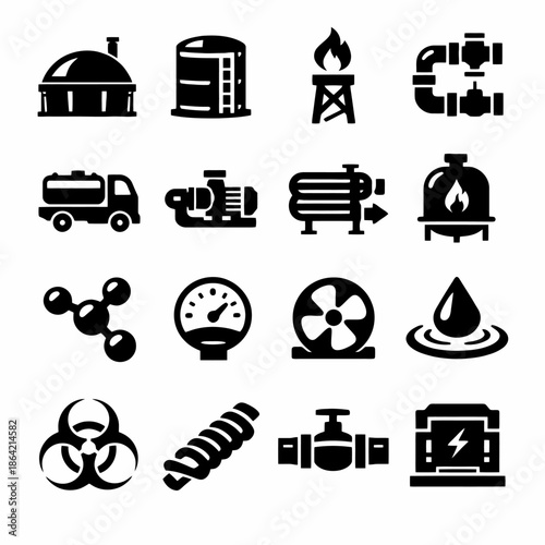 Industrial icons collection: energy, fuel, and safety symbols