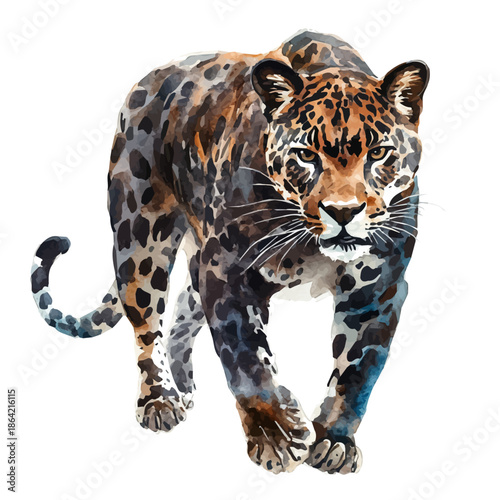 watercolor of Panther painting, isolated on a white background.
