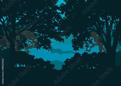 Serene nighttime forest